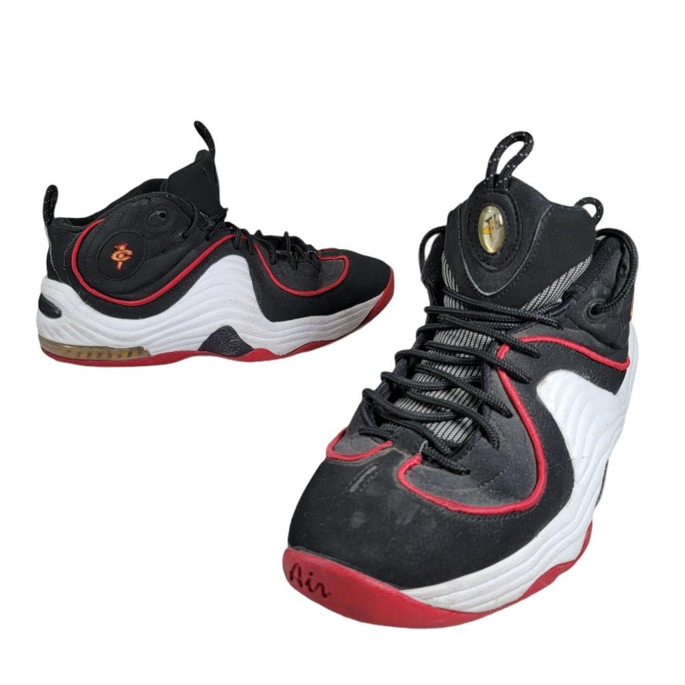 Nike Air Penny II Miami Heat Kids Black White Red - Picture 2 of 9